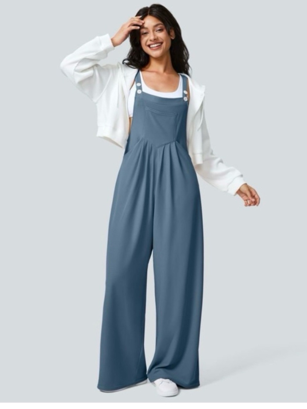 HALARA Dusty Blue Wide-Leg Overall Jumpsuit